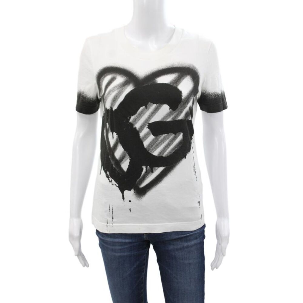 Dolce & Gabbana Women Jersey White Graphic Cotton Short Sleeve Size 36